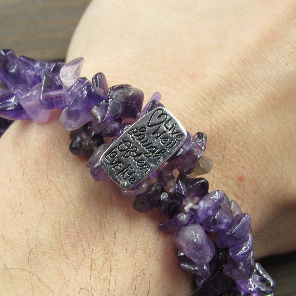 Sterling Silver Expandable Amethyst Stone Live Well Saying Bracelet Vintage View 2